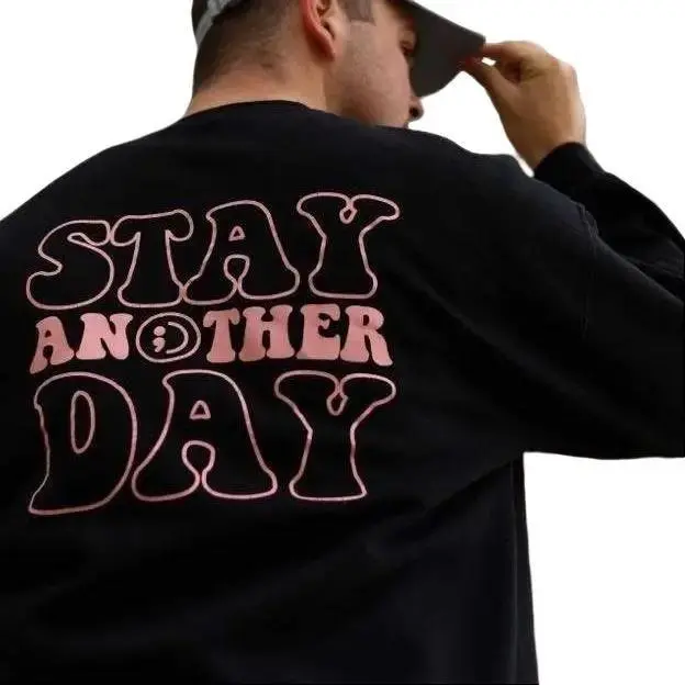 Stay Another Day Women's Casual Round Neck Hoodie - Unisex Soft Cotton Blend Graphic Print Sweatshirt for Mental Health Awareness