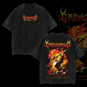 Rengoku Kyojuro Vintage Unisex Oversize Anime Manga Acid Washed Heavyweight Cotton T-shirt, graphic tee,anime merch fan, outfits men