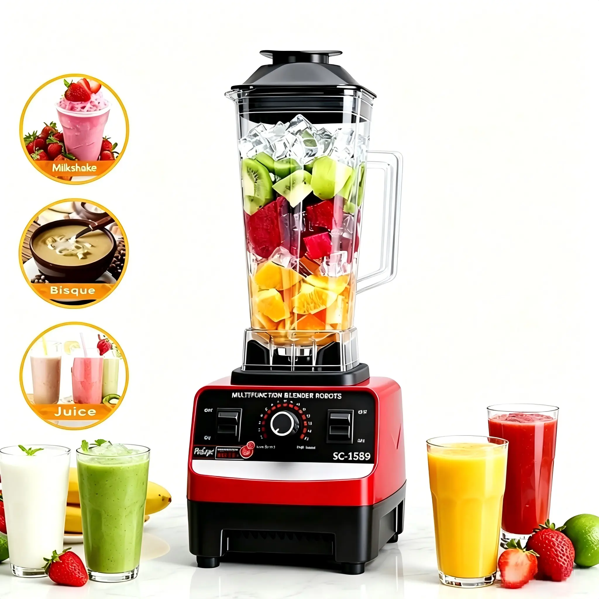 2L Large Capacity Blender with 2 Cups, Multi-function Food Mixer 2L Large Capacity Blender with 2 Cups, Multi-function Food Mixer
