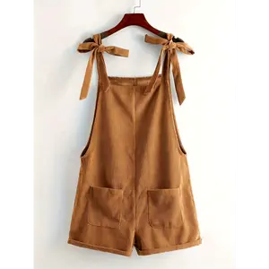 Elegant Women's Polyester Overalls - Solid Color, Tie-Shoulder Design with Adjustable Straps, Machine Washable, Ideal for Spring/Summer Fabric Womenswear Suits Brownness Chic Sleeveless