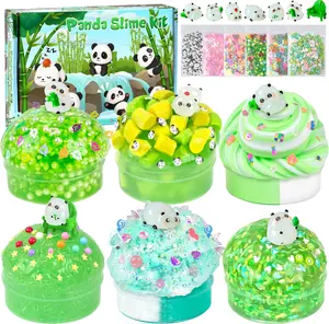 Summer Spring Gift Panda Slime Kit 6×100ml, 20oz Total, Cloud, Butter, Clear & Glow in The Dark Slime Variety Pack for Kids & Adults, Stress Relief Sensory Toys, Fun Birthday Halloween
