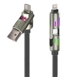 240W USB C 4 in 1 Cable 6.6FT Fast Charging Silicone Multifunctional Cable PD Lightning  Charger Data Transfer 480Mbps, for Phone15 14 13 12 Pad Mac,Samsung S24 S23 S22 S21 LED Signal Breathing Lights