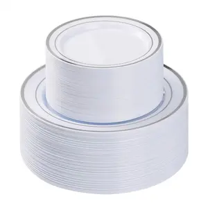 100PCS Silver Plastic Plates, Disposable Party Plates with 50 Dinner Plate and 50 Dessert Plate for Party, Wedding and Birthday