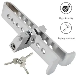 Universal Car Brake Pedal Lock Stainless Steel Anti-Theft Clutch Lock 8 Holes Adjustable Height Heavy Duty Security Tool with 3 Keys for Truck SUV Van