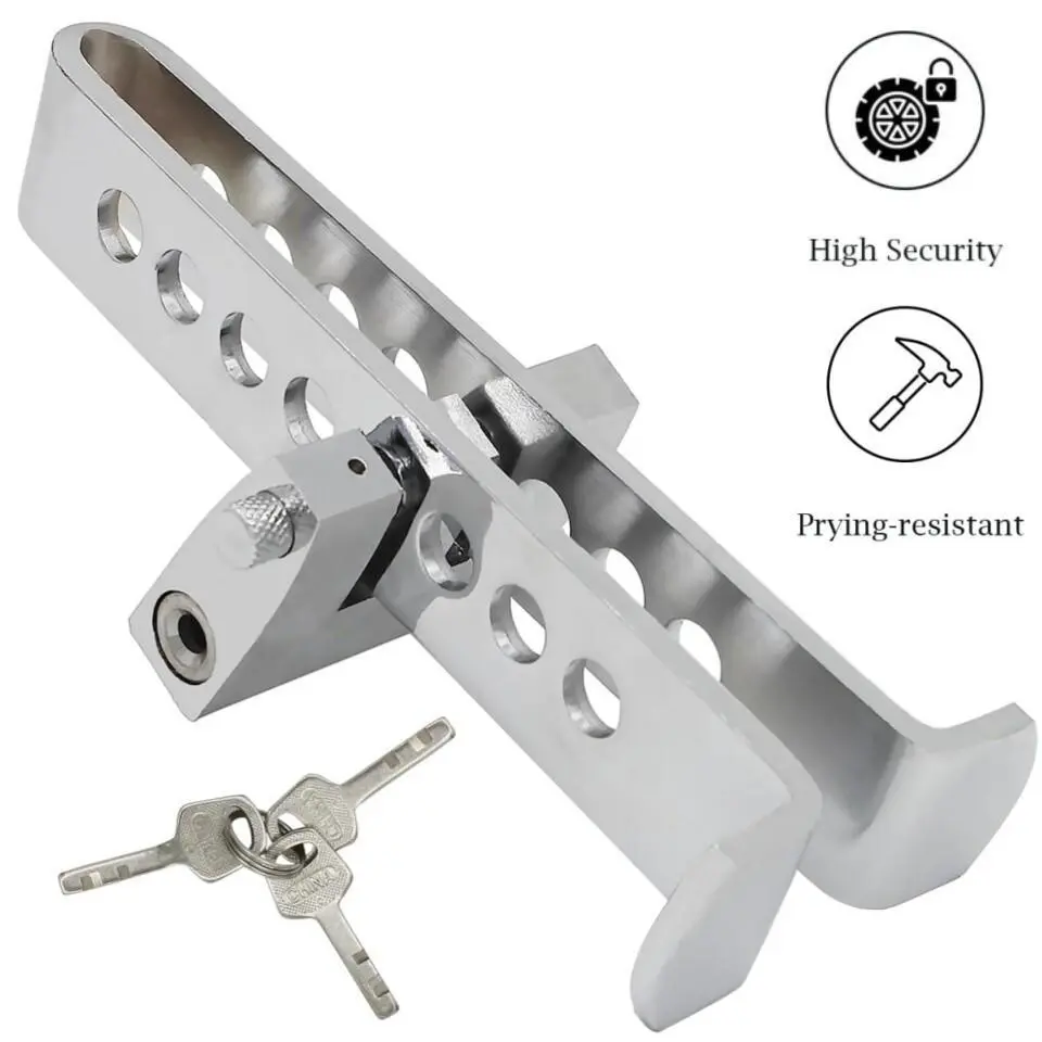 Road Trip Essential Anti-Theft Brake Pedal Lock Heavy Duty Stainless Steel Clutch Immobilizer 8-Hole Adjustable Vehicle Security Device SUV