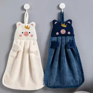 Soft Comfortable Hanging Hand Towels 4 Pack, Cartoon Design Towels for Bathroom Kitchen Hygiene Use Cleaning Microfiber Hangable