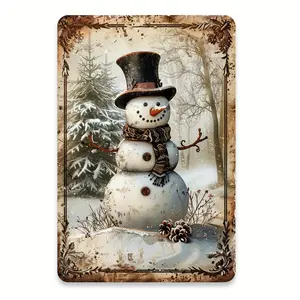 Vintage Snowman Metal Tin Sign, Christmas Indoor Outdoor Decor, Iron Wall Hanging Art for Home, Bedroom, Office, Study, Cafe, By Garage Decoration - Pack or 1, 8x12 Inches