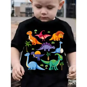 Kids' Dinosaur T-Shirt - Boys & Girls Prehistoric Animal Graphic Tee with Stegosaurus, Triceratops, Pterodactyl - Soft Breathable Fabric Round Neck Shirt for to Early Elementary - Birthday Party Outfit or Everyday Play Clothes