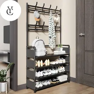 shoe rack shoe and hatrack entryway rack Multi-layer household floor hanger shoe and hat rack Bedroom living room hanging bag rack doorway storage simple shoe rack Sturdy Metal Integrated Coat