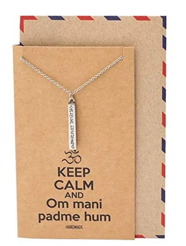 Quan Jewelry Yoga Necklace Om Pendant in Sanskrit, Inspirational Gifts For Women with Greeting Card