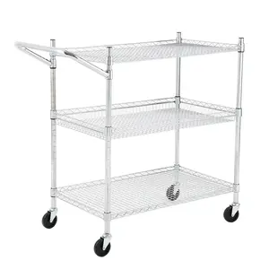2/3 Tier Utility Cart with Handle - Heavy Duty Wire Shelves Rolling Cart with Locking Wheels, Service Carts Plant Display Shelf Food Storage Trolley for Kitchen Office Workshop Storage