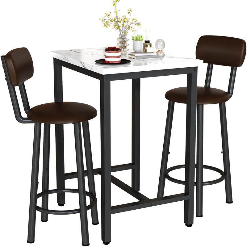 Lamerge Dining Table Set for 2, 24" Square Kitchen Table and Chairs Set with MDF Tabletop & 2 PU Leather Chairs, Bar Table Pub Table Set for Small Space Bar Kitchen Living Room Apartment