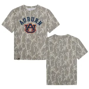 A over U AU Designed On Original Bottomland Pattern Tshirt, Mossy Oak Navy AU Letter Bottomland Camouflage Camo Tee