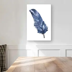 212 MAIN 12x18 in. Lightweight Aluminium Blue Feather Motif Boho Animal Metal Print Wall Art, Artistic Nature-Infused Home Decoration for Rooms, Ideal for Home Decor Enthusiasts