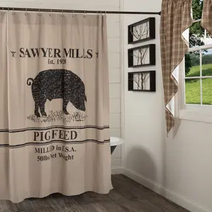 Farmstead Charcoal Pig Shower Curtain