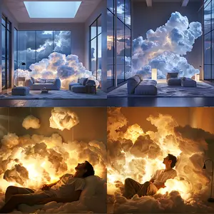 K-196.85inch Multicolor Cloud Ambiance Creator, RGB Music Rhythm Ambient Decor, Wireless Remote-Controlled USB-Powered Fixture with Adjustable Height for Gaming Room, Bedroom, perfect for Christmas gifts, holiday office, bedroom, hotel, party, restaurant