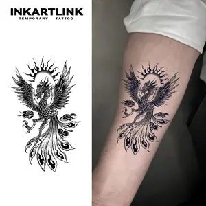 INKARTLINK Tattoo Tech, 2 Sheets Semi-Permanent Temporary Tattoos, Phoenix, Adult Art Design,Lasts 1-2 Weeks, Waterproof, Realistic Look, No Adhesive, No Reflection,For Man And Woman,Ideal for Swimming, Party
