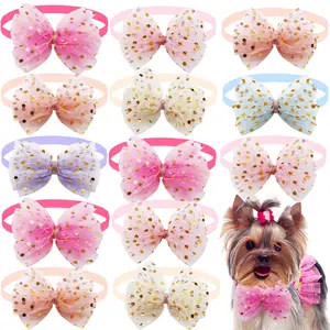 30pcs Lace Bows for Dogs Fashion Cute Big Dog Bulk Bowties Collar for Dogs Pets Grooming Bows Pet Accessories Dog Supplies with Gold Confetti