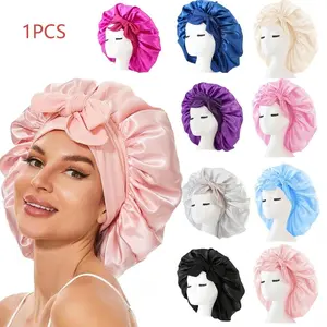 Satin Bonnet Silk Bonnet Adjustable Bonne For Sleeping Hair Bonnet With Tie Band Bonnets For Women Men Shower Cap