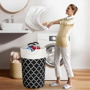 Premium Foldable Laundry Hamper, Large Thickened Collapsible Basket with Reinforced Handles, Stylish Houndstooth Waterproof Storage Bin for Bathroom, Bedroom, Dorm, Apartment, Laundry Room & Household Home Storage Organization