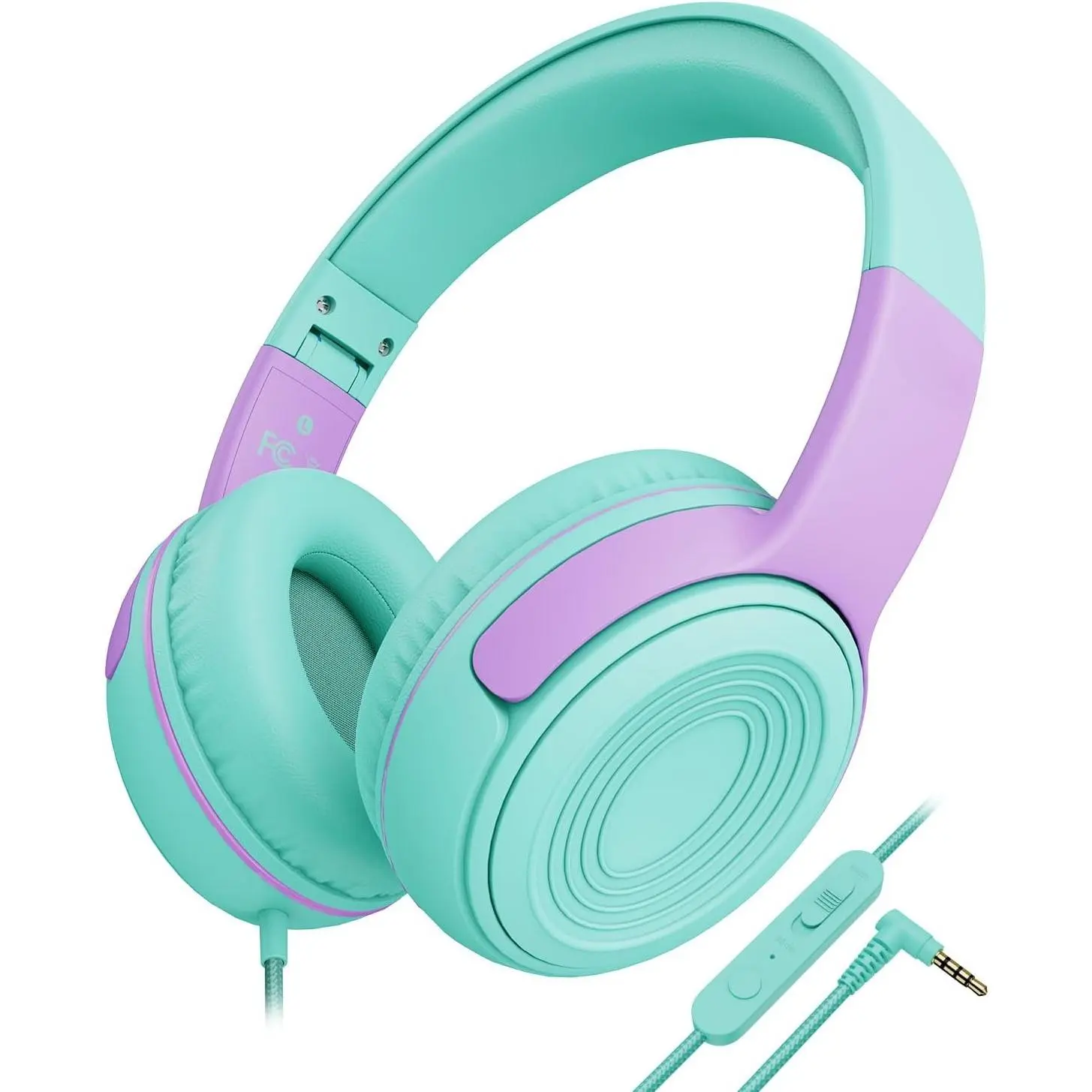 SQ-HPS017 Headphones, S8 Wired Headphones Microphone for Boys Girls, Adjustable 85dB/94dB Volume Limited, 3.5 mm Jack for/Kindle/Smartphones/Tablet/Airplane Travel(Green/Purple)