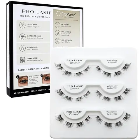 Pro Lash No. 23 ProWear Professionally Styled Lash Clusters - Easiest to Apply Eyelash Cluster - 10 Day Eyelashes - Waterproof Lashes Clusters - 3 Sets - Volume Luxe Wispy Cat Eye No. 23 - Black