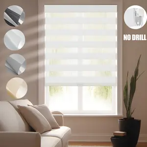 (Sample-Customizable, pls contact customer service)Persilux No Drill No Tools Custom Size Zebra Blind Dual Layer Privacy for Day and Night Window Blinds Light Filtering Cordless Windows Shades for Windows,Easy to Install Thermal Insulated Blinds,White