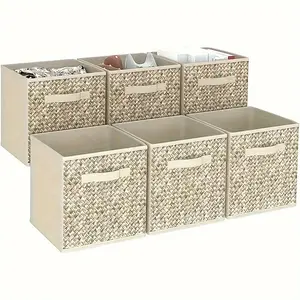 New 12 Inch Storage Cubes with Handle Set of 6 Foldable Cube Storage Bins Collapsible Fabric Storage Boxes for Organizing Closet Bins-Beige Organiser