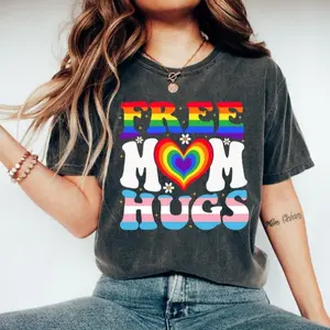 Free Mom Hugs T-Shirt, Proud Mom Shirt, Rainbow Gay Pride Tee, Lgbtq Proud Parent Sweatshirt, Equality Gifts, Rainbow Heart Gift, Proud Tee