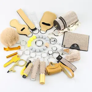 18-piece self-defense keychain set, girls' safety protection jewelry set, suitable for women