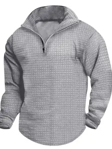 Men's Preppy Style Plaid Sweatshirt, Spring & Fall Casual Wear, Half-Zip Design, Stand Collar Pullover, Comfortable Fit