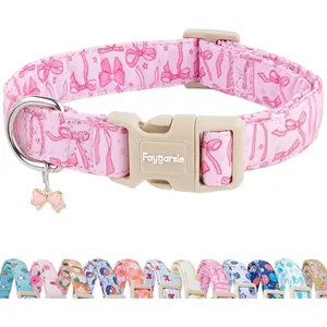 Cute Pink Bow Pattern Dog Collar for Summer Spring DesignSmall Medium Large Dogs S