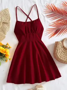 Sexy Cross Backless Mini Dress, Sleeveless Halter Neck, Summer Party Wear, Women's Fashion, Casual & Elegant Style