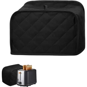 2 Slice Toaster Cover, Universal Dust Cover for Wide Slot Toasters Fits Most Small Kitchen Appliances, Quilted Cotton & Linen, Black