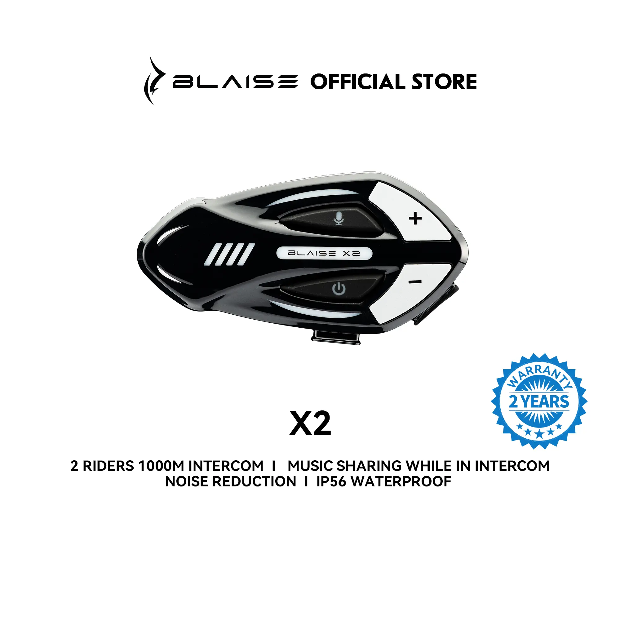 BLAISE X2 Motorcycle Helmet Bluetooth Headset,Off-Road Vehices ORV, Snowmobile, Side x Side, ATV Communication for Every Terrain ,2-Way Full-Duplex Intercom, IP66 Waterproof Wireless Helmet Communication System with Audio Mixing & RGB Light,toolupgrade