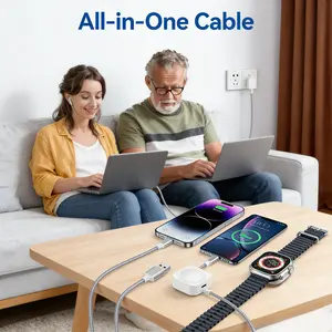 Portable 3 in 2 Fast Charging Cable Magnetic iWatch Charger Nylon Braided Cord for Car Travel Home Office Daily Use Compatible with iPhone Apple Watch AirPods iPad Samsung Android Phones Stable Safe Charging Line