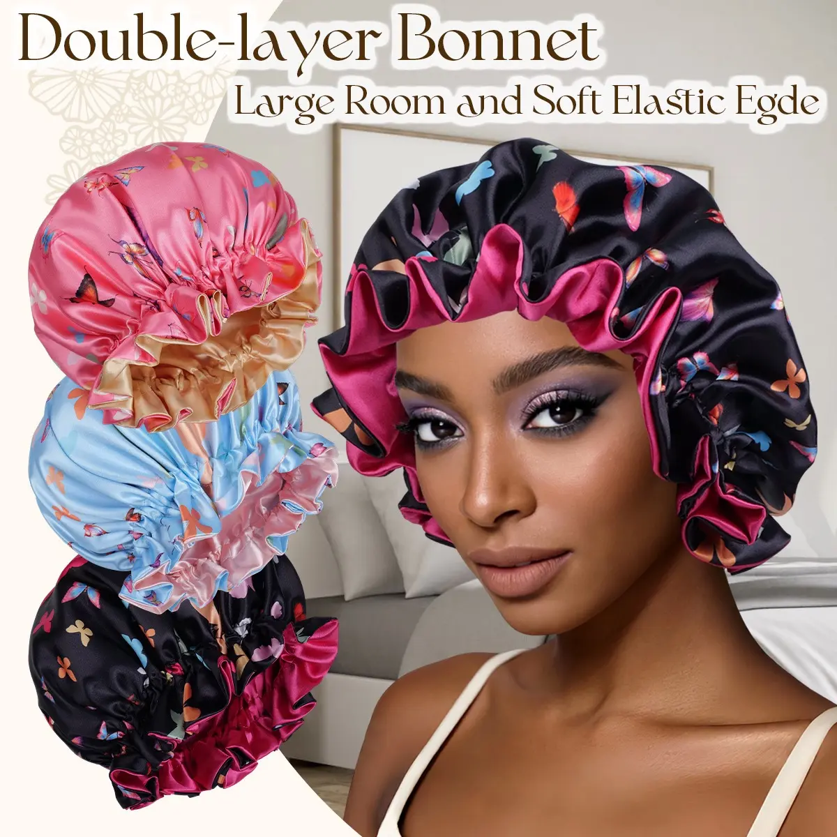 Soft Silky Butterfly Print Sleep Cap, Protect Hair for Women, Ideal Gift for All Head Sizes, Great for Sleep and Beauty Care, Bonnets for Sleeping