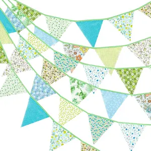 39Ft Triangle Bunting Banner, Green Blue  Pennant Banner, 42 count  Fabric Triangle Flags Party Decoration for Wedding, Birthday, Garden Party, Spring Picnic,  Shower Decorations