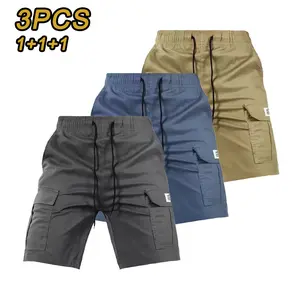 3-Pack Men’s Quick-Dry Cargo Shorts, Lightweight Multi-Pocket Casual Shorts with Elastic Drawstring Waist, Loose Fit Durable Work Shorts for Outdoor Hiking, Daily Commute, Travel & Streetwear Fashion