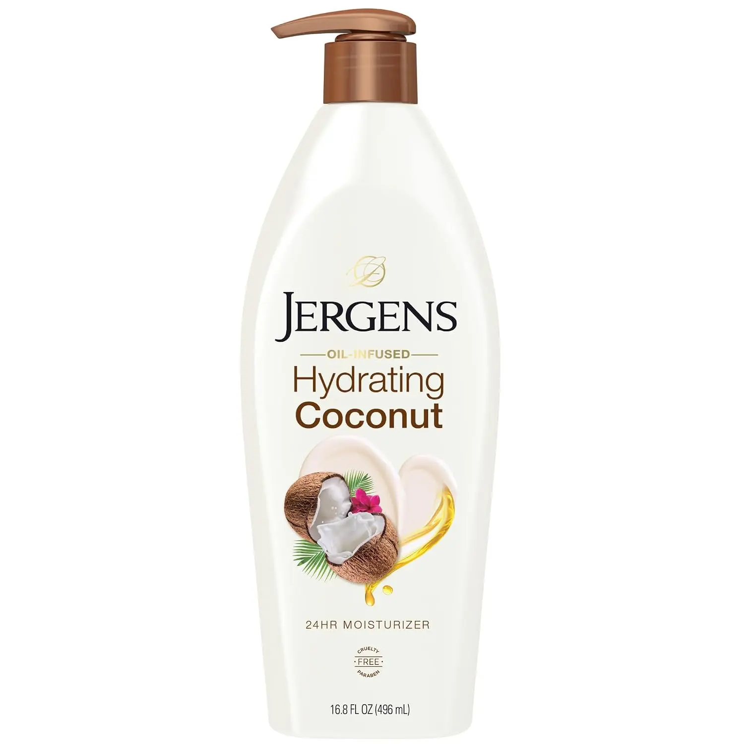 Jergens Hydrating Coconut Body Lotion, Hand and Body Moisturizer, Infused with Coconut Oil, Hydrates Dry Skin Instantly, Dermatologist Tested, 16.8 oz | Coconut Oil, Instantly Hydrates, Dermatologist Tested, Extra Dry Skin Care, Long-Lasting Moisture