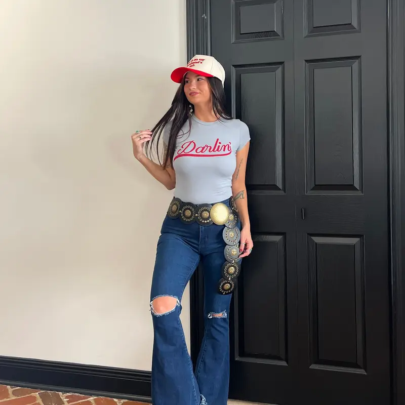 Women's High-Waisted Distressed Denim Flare Jeans - Medium Wash, Cotton Spandex Fabric, Button-Zip Closure, Denim Goals, Early 2000s Aesthetic, Grunge Aesthetic, Flattering Fit, XS-XL Sizes