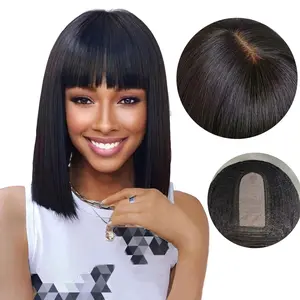 10-Inch Bangs Short Straight Hair Bobo Style Women'S Wig Cover 2x4hd Lace Hand-Woven Sewn Breathable And Natural  Human Hair Material