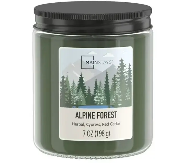 Mainstays Alpine Forest Scented Single-Wick Glass Jar Candle with Twist Lid, 7oz