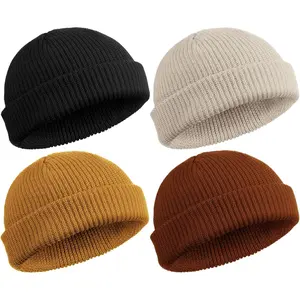 4 Pieces Trawler Beanie Watch Hat Roll up Edge Skullcap Fisherman Beanie Unisex