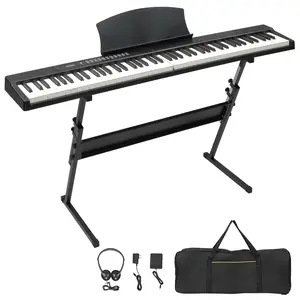 GPP-204 88 Key Magnetic Connection Piano Semi-Weighted Standard Digital Piano with Stand, MIDI Bluetooth, Handbag，Headphone，for Piano Lover Black color