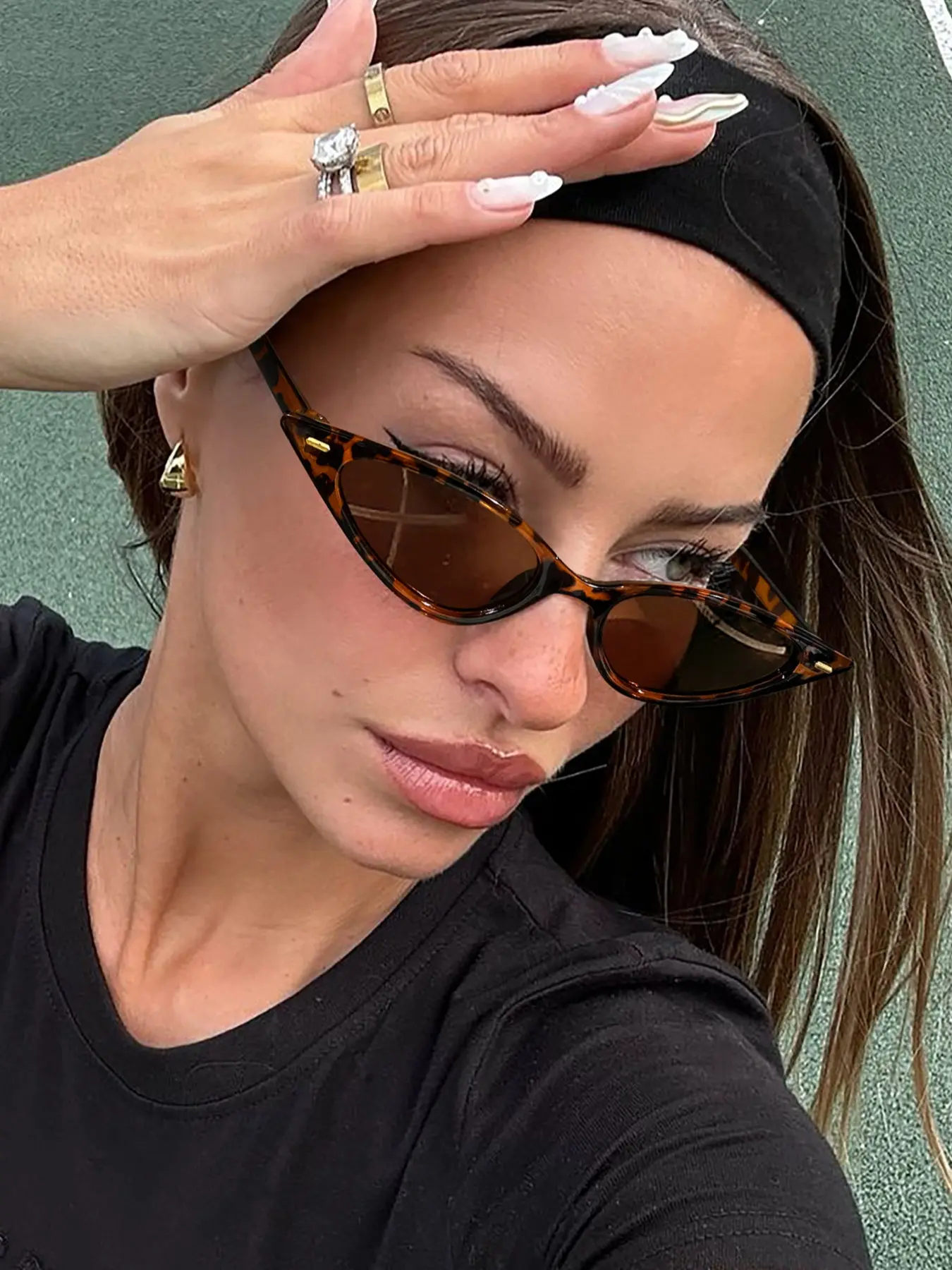 Unisex Fashionable Tortoiseshell Sunglasses, Lightweight Durable Cat Eye Shades, Street Style Hip Hop Narrow Frame, Outdoor Activities