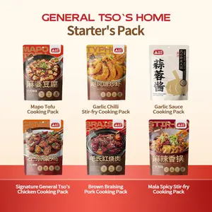[General Tso's Home] - Magic Flavor Pack Starter's Combo - Sauce for Mapo Tofu / General Tso's / Garlic Chilli Stir-fry / Mala Spicy Stir-fry / Brown Braising Pork / garlic sauce - Ideal for Asian Cuisine