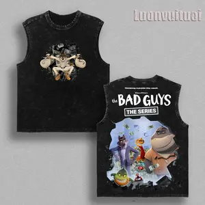 The Bad Guys Mr Wolf Double-Printed Vintage Washed Unisex Oversize Heavyweight Cotton T-Shirt & Tank Top - Men's/Women's Sizes, Fan Merch for Anime Movie Enthusiasts, Tshirt