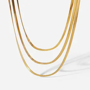 Gold Triple-Layered Snake Chain Necklace