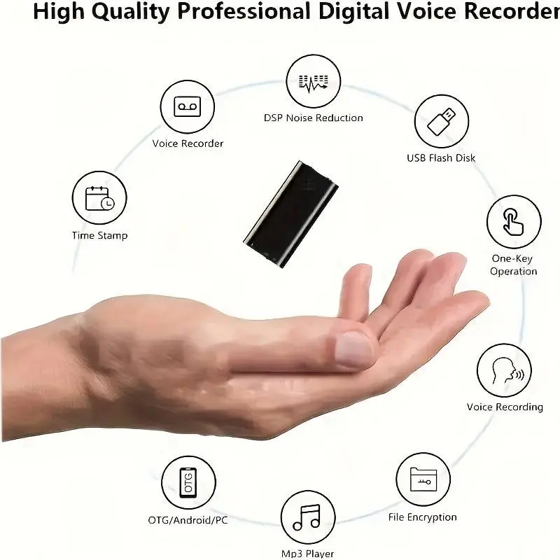 【LYH】Professional Voice Activated Digital Recorder High Definition Noise Canceling MP3 Player Ultra Audio Quality with USB Cable and Earphones